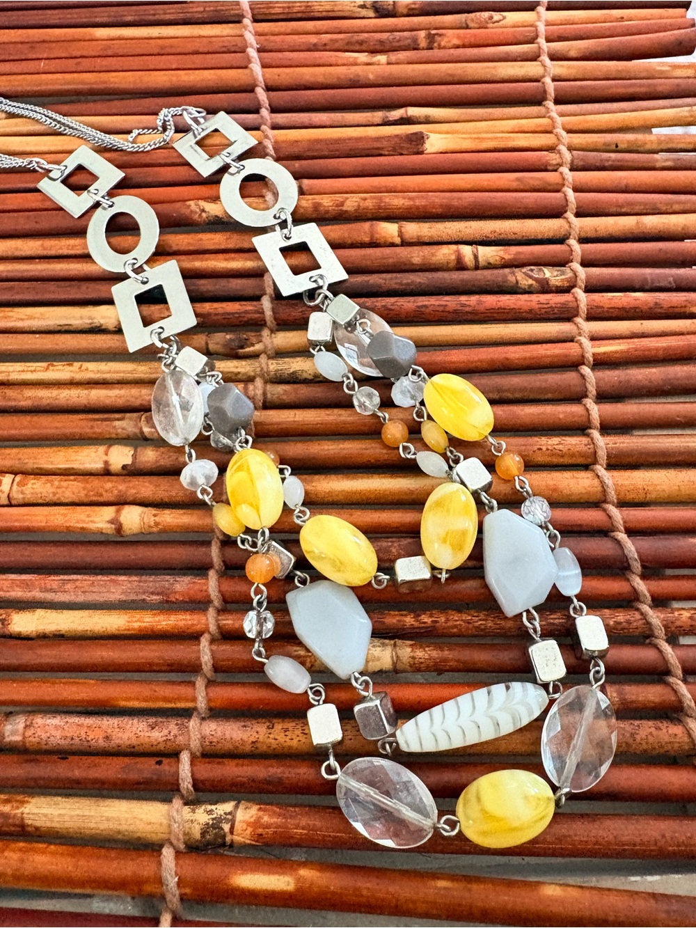 Lia Sophia Multi-Strand Yellow, Gray & Orange Beaded Necklace 24”-27” - Picture 5 of 7
